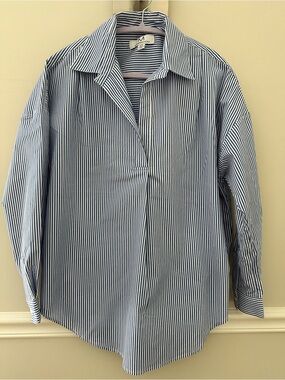 Magaschoni Blue & White Vertical Stripe Dress Shirt Small